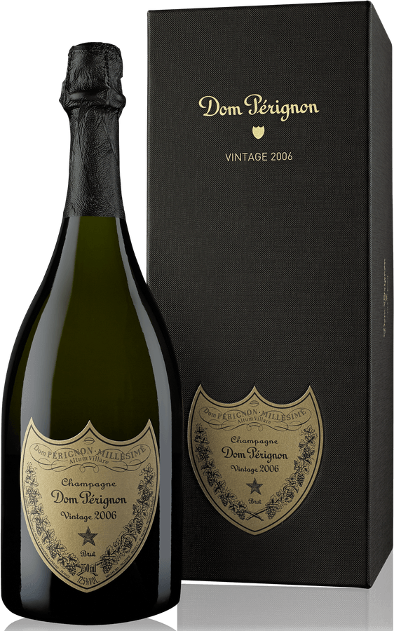 Shishja e Dom Pérignon Vintage Champagne me kutinë e saj